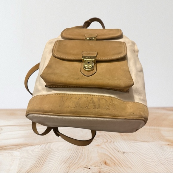 Escada Vintage canvas and leather Tan and Cream backpack - Picture 3 of 11